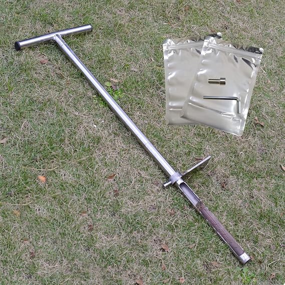 Soil Sampler Probe 34 Inch with Footsteps, Stainless Steel T-Style Handle Soil Test Kits Soil Probes for Soil Sampling Plant Care Garden Lawn Farm