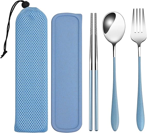 Portable Reusable Travel Cutlery Set,Stainless Steel Cutlery Set Portable Camp Reusable Flatware Silverware,Include Fork Spoon Chopsticks with Case