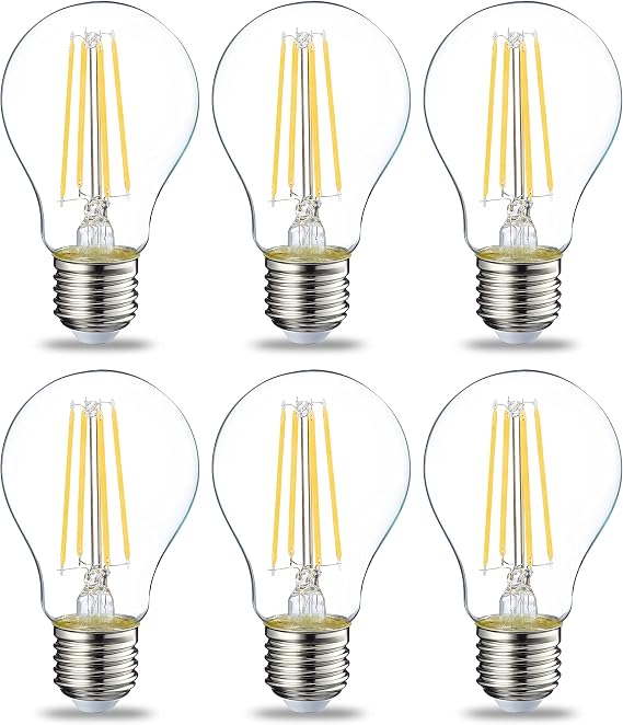 Amazon Basics LED E27 Edison Screw Bulb, 7W (Equivalent to 60W), Clear Filament, Warm White, Non Dimmable - Pack of 6 [Energy Class E]