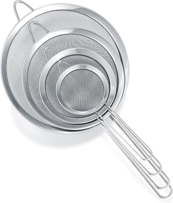 4 Pieces Kitchen Mesh Strainers Stainless Steel Fine Mesh Strainer with Handle for Tea, Pasta, Rice, Fruits, Vegetables, Food, Flour (Model A)