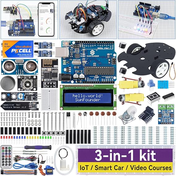 SunFounder Ultimate Starter Kit with Original Arduino Uno R4 Minima, 3 in 1 IoT/Smart Car/Basic Kit with Online Tutorials, for Beginners to Enthusiasts (Original Arduino Uno R4 Minima Included)