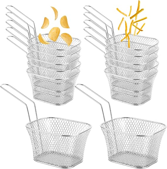 12 Pack Chip Serving Frying Baskets, Mini Chip Baskets with Handle