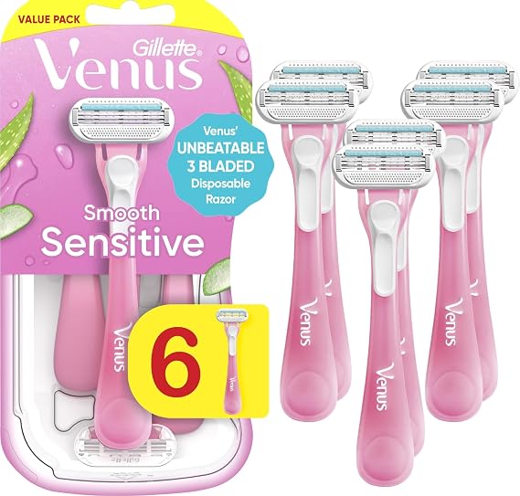 Gillette Venus Sensitive Disposable Razors, Pink, 6 count