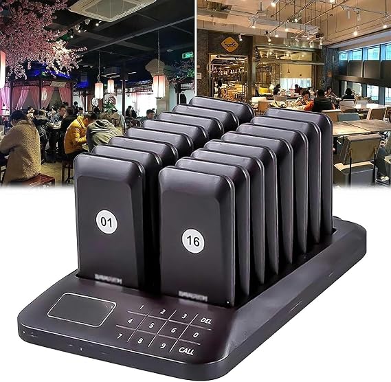 Home Wireless Calling System,Restaurant Buzzers, 600M, Mini Pager for Restaurants/Clinics/Bars(Black)