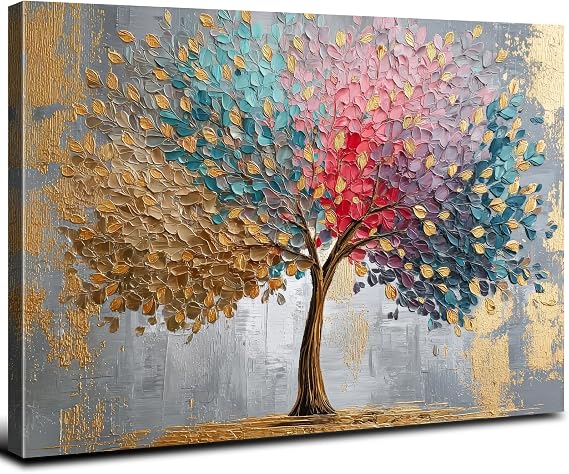 Tree of Life Wall Art Colorful Wall Decor Abstract Nature Trees Landscape Picture Canvas Prints for Living Room Modern Home Decor Blossoms Flower Painting Poster Aesthetic Artwork Decoration 24x36”