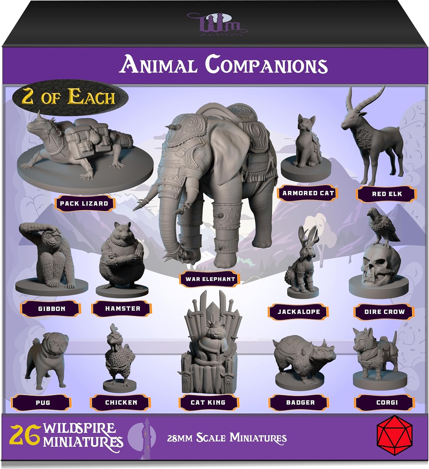 Wildspire DND Minyatürleri için 26 Hayvan Minisi 28mm Boyasız Zindanlar ve Ejderhalar Minyatürleri I D&D Minyatürleri ve DND Minis Fantasy RPG | DND Figürleri ve Masa Minyatürleri için | Kampanya