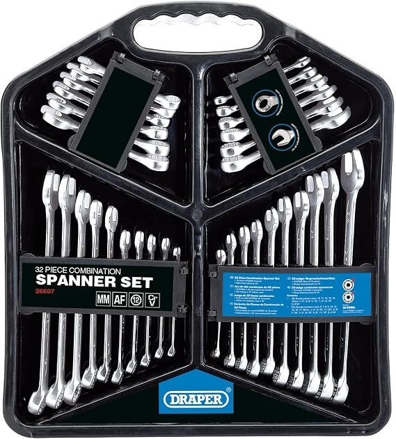 Draper 26697 Metric/AF Hi-Torq Combination Spanner Set, 32 Pieces , Blue