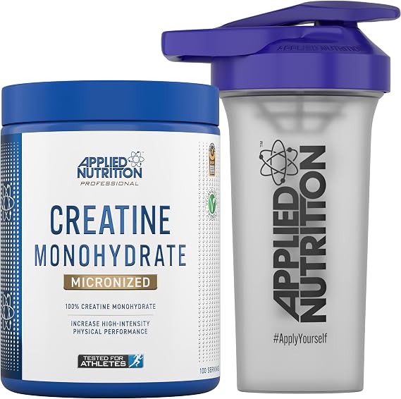 Applied Nutrition Creatine + 700ml Shaker | Creatine Monohydrate Micronized Powder, Increases High-Intensity Physical Performance (500g - 100 Servings) (Unflavoured)
