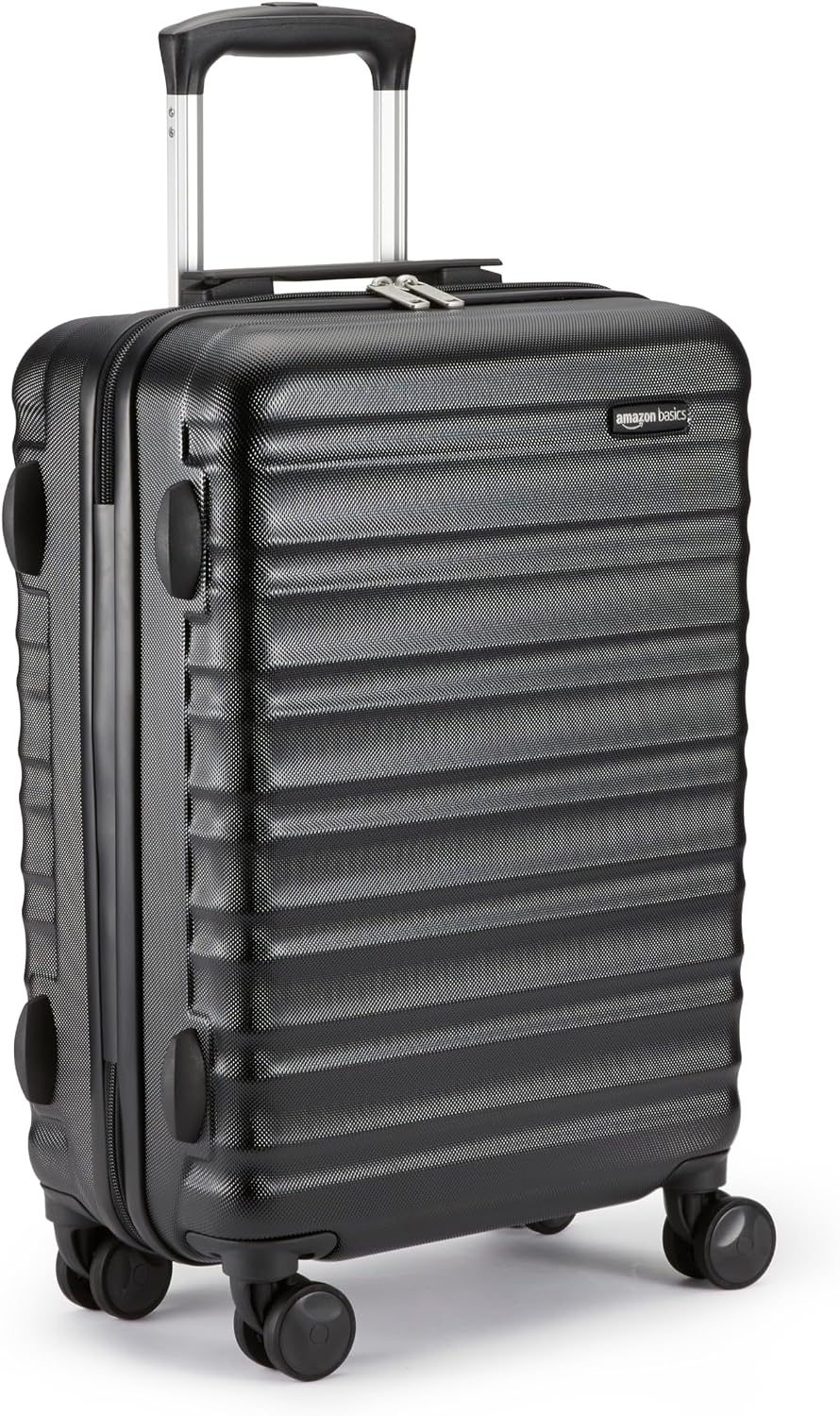 Amazon Basics - Hard cabin hand luggage with swivel wheels, 55 cm approved for Ryanair, Easyjet and other airlines, BlackWhite, standard