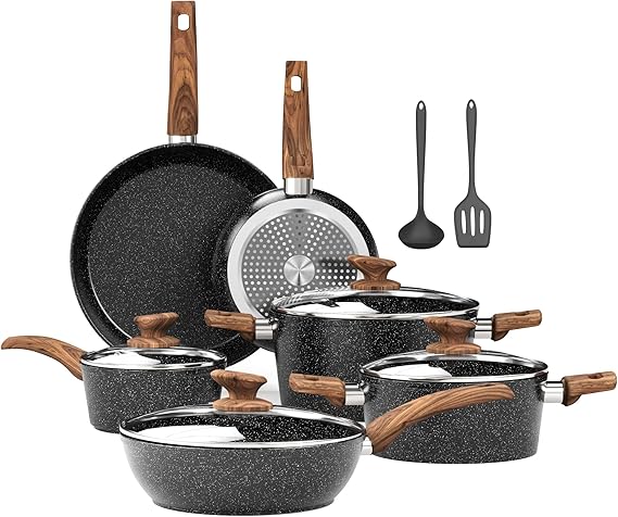 Kitchen Academy 12-Piece Induction Hob Pots and Pans Set Non Stick, Black
