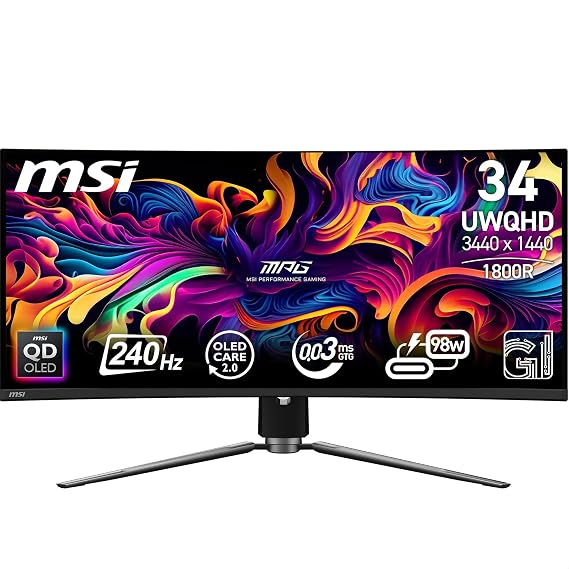 MSI 34 MPG 341CQPX QD-OLED 3440x1440 (UWQHD) 21:9 CURVE 1800R QD-OLED 240HZ 0.03MS ADAPTIVE-SYNC GAMING MONITOR