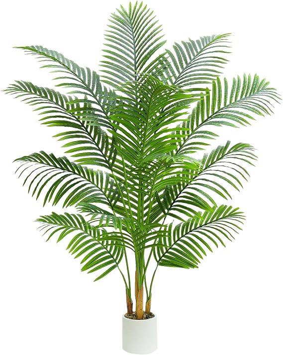 6FT Artificial Palm Tree, Fake Areca Tropical Palm Plants with White Pot