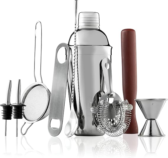 FineDine Stainless Steel Cocktail Shaker Set, 10-Piece Bartender Kit