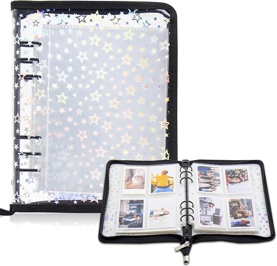 Kpop Photocard Binder Holder with 30 Pack 4-Pocket Inner Pages, A5 6 Ring Cover Album Book with Zipper for Organizing Trading Card (Black)