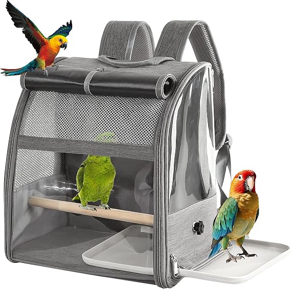 Bird cage backpack Parrot Cage Portable Bird Carrier Backpack with Perch Breathable Mesh Dome Travel Bag for Parrots Small Birds Small Pets Lightweight Travel Backpack