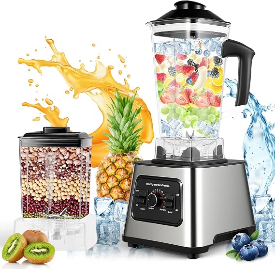 Mixer Hochleistungsmixer 2-in-1-Standmixer 6000W Smoothie Maker 2L+0.5L 9 Stufen 4-Klingen Mixer Smoothies Milchshakes Und Zum Einfrieren Von Obst