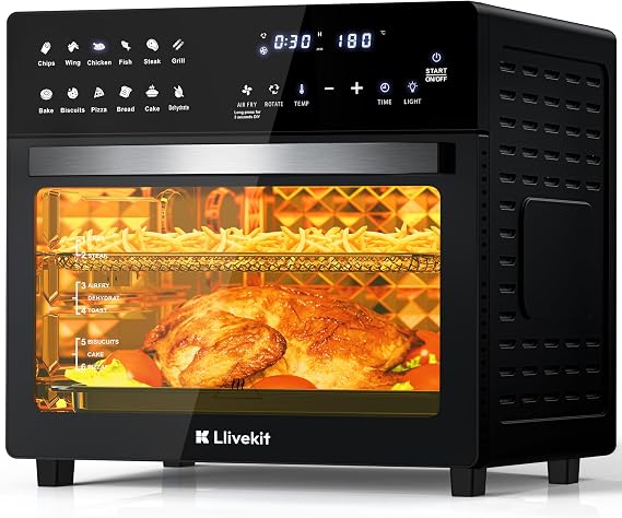 LLIVEKIT Air Fryer Oven with Rotisserie 26L, Large Family Size Air Fryer Countertop Convection Oven Low Fat Oil-Less Cooking, Timer & Temperature Control, 12 Preset Programs, 1700 Watts