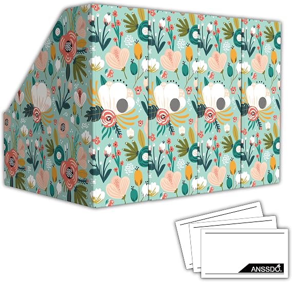 ANSSDO 6 Pack Cardboard Magazine Holder - Premium Magazine File Organizer, Large Volume Storage Box - Teal Floral