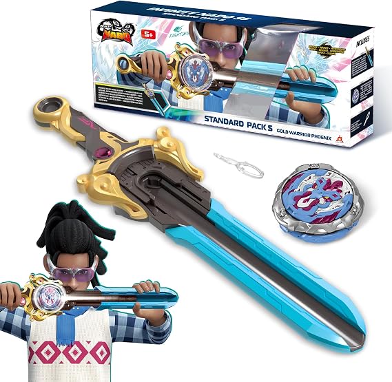 INFINITY NADO Savaş Oyuncakları, Spinning Top ve Kılıç Launcher Savaş Seti Oyuncaklar, Çocuklar için Savaş Brust Kılıç Üst Oyuncaklar 5 6 7 8 9 10 11 12 Yaşındaki Erkekler, Altın Savaşçı Phoenix