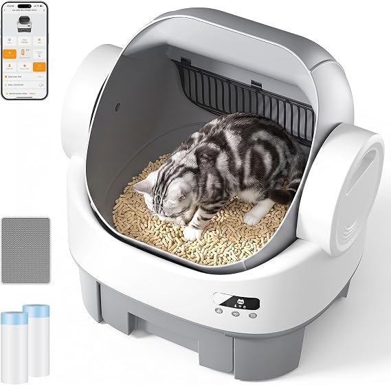 JUMMICO Smart Automatic Cat Litter Box Open Design,XXL 12L Capacity Multiple Safety Sensors,APP Monitoring&Odor Control System Suitable for Multi-Cat Families