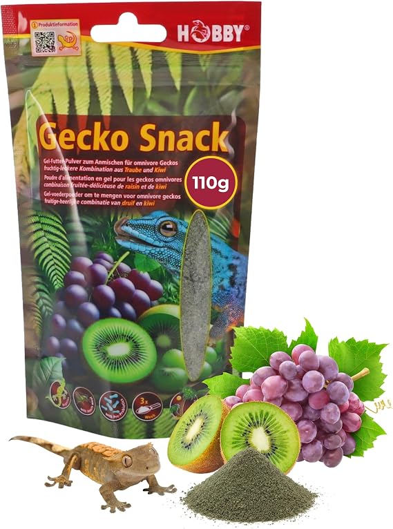 Hobby Terraristik Gecko Snack Grape/Kiwi - Fruity Gel Food for Geckos 1 Piece With Insect Flour Probiotics & Prebiotics for Healthy Digestion
