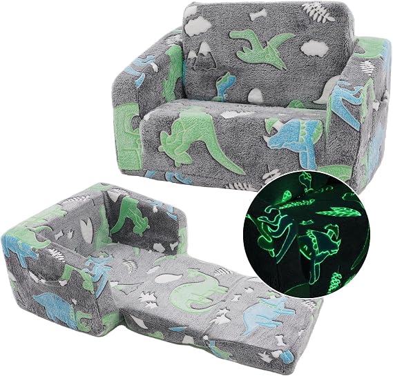 Kids Sofa, Fold Out Toddler Sofa Chair, Children Convertible Sofa Bed, Grey