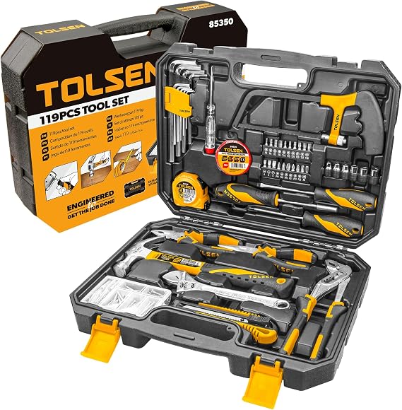 TOLSEN Home Repair Tool Set General Household Hand Tool Kit with Toolbox