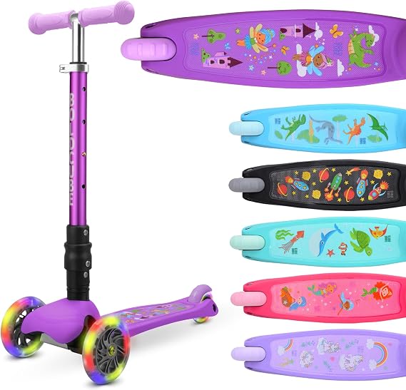 BOLDCUBE Teeny Fold | Scooter for Boys and Girls Ages 3-8 Years | Foldable | Flashing Light Up Wheels | Height Adjustable 61 to 79 cm