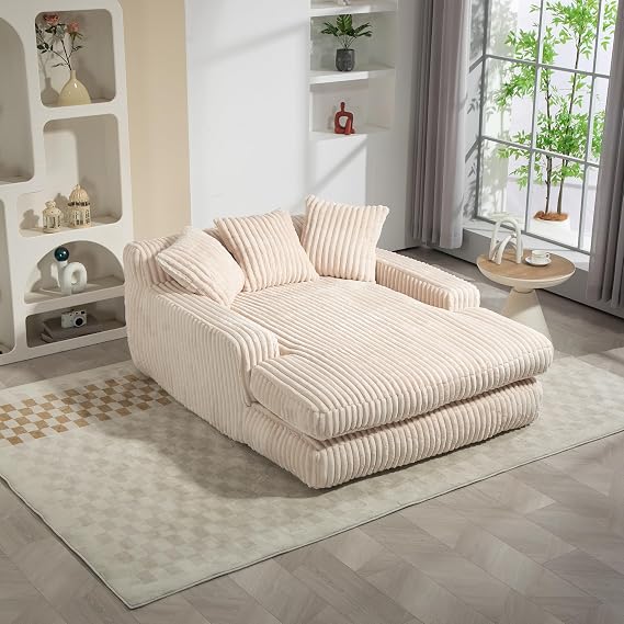 Ball & Cast 155 cm Chaise Lounge Chair, Boneless Couch, Set of Sofabed Floor Lounge Sofa with Movable Pillows & Side Pockets, Cloud Couch with Armrests for Living Room, No Assembly Required, Beige