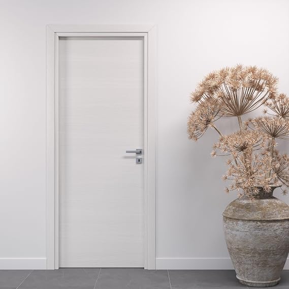 PORTE ITALIANE Hinged Interior Doors Laminate Doors High Density Wooden Frames Water-Resistant Waterproof Various Sizes, Locks and Handles HOPPE Free White Matrix 90 x 210 cm Left