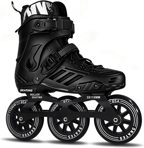 3 Wheels Inline Skates for Men Women, High Performance Adult Inline Speed Skates with 110mm Wheels, Professional Fitness Speed Skates for Unisex Black