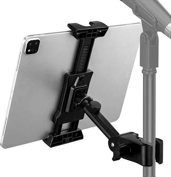 LZSIG Tablet Holder for Microphone Stand, Adjustable Mic Music Sheet iPad Holder Mount, Smartphone Mic Stand Clip for All Screen Size 4.7 to 13.5-inch Devices