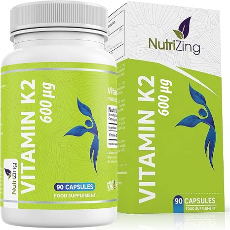 Vitamin K2 MK-7 600mcg von NutriZing - Fermentiertes natto-basiertes veganes Vitamin K - 90 Mikroverkapselt Hochdosiert Kapseln - Unterstützt den Erhalt normaler Knochen - Zertifiziert als Vegan