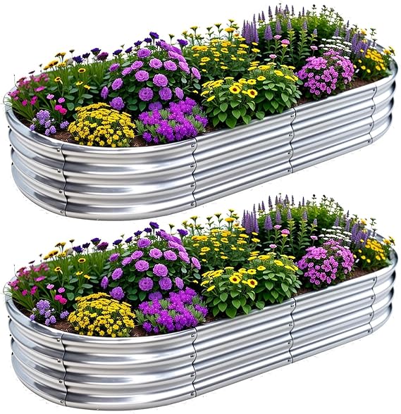 2Pcs Raised Garden Bed 6x3x1 FT Galvanized Raised Garden Boxes Outdoor Galvanized Planter Box Garden Planter with Metal Plant Climbing Stand for Vegetables Flowers Herb (6×3×1 FT/180 * 90 * 29 CM)