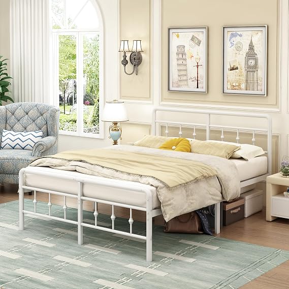 EMODA Small Double Bed Frame with Victorian Headboard, 120 x 190 cm, White