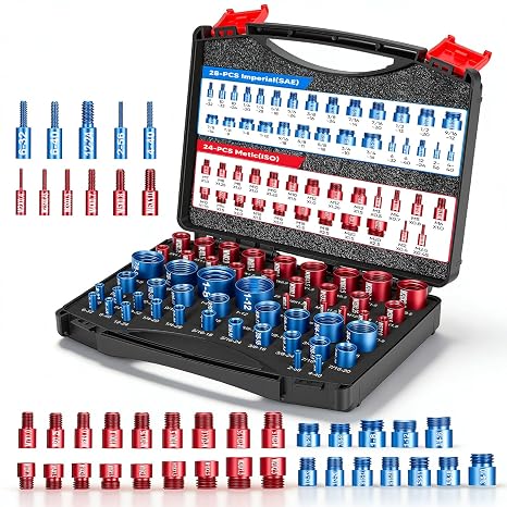 52PCS Thread Checker Set, Aluminium Alloy Nut and Bolt Thread Checker, 24 Metric and 28 Imperia Bolt Size Finder, Individually Assembled Thread Gauge, for Maintenance Repair, Size Check, Measurements