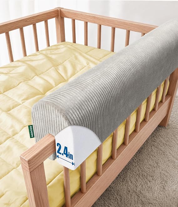 AEOCOO Bed Rail Bumper for Toddlers, Padded Bumper Pad 20cm High, Grey 90cm – Fits Over Bunk, Mid-Sleeper, Floor & Bed Rails – Stops Head Bumps & Falls – No-Slip Ties, Washable Cover