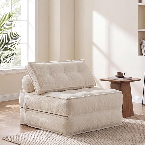 Folding Sofa Bed, Convertible Sleeper Chair, No Assembly, Beige