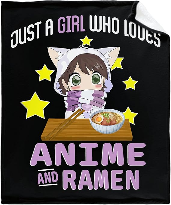 Microfiber Flannel Throw Blanket Just A Girl Who Loves Anime and Ramen Super Soft Cozy Lightweight Summer Quilt Perfect for Bed Sofa-80"x60" Large for Adult