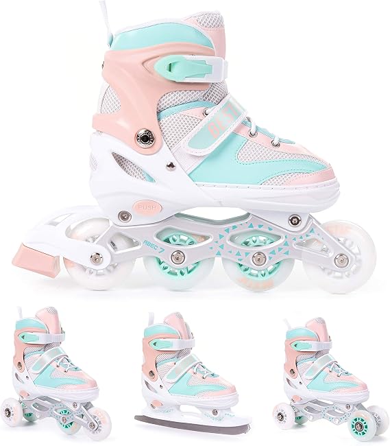 Inline Skates for Kids and Adults, Inline Skates 4 in 1 Adjustable Ice Skates