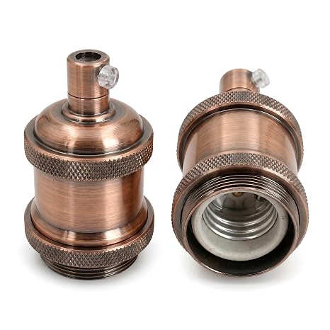 E27 Vintage Copper Lamp Holder Ceramic Bulb Socket Adapter, Antique Metal Edison Light Fitting, Ideal for Vintage Edison Filament Bulbs, Retro Industrial Pendant Lighting Fixture