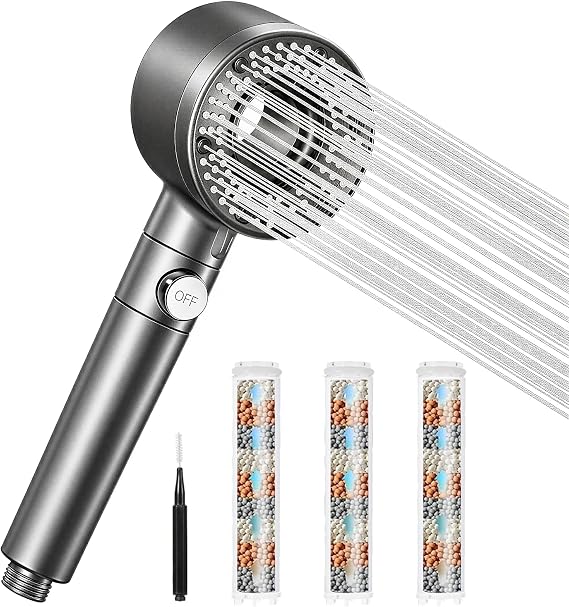 Blendura Shower Head with 3 Filter, High Pressure Shower Heads with 5 Modes for Home Bathroom Accessory, Gray