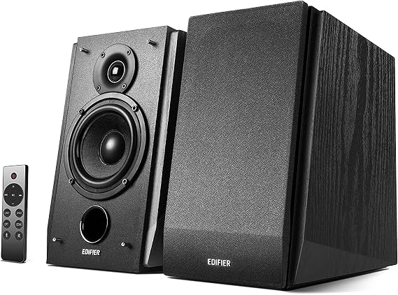 Edifier R1855DB Active Bookshelf Speakers 2.0, Bluetooth v5.1 & Optical/Coaxial/Line In, Sub Out, 70W RMS, 60Hz–20kHz, 4" Nomex Mid-Bass & 19 mm Silk Tweeters, Inclined Design, with Remote, Black