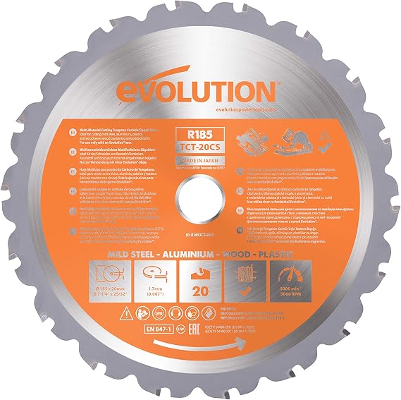 Evolution Power Tools 677185 Saw Blade, Multicoloured, 185 mm (R185TCT-20CS) [Energy Class A]