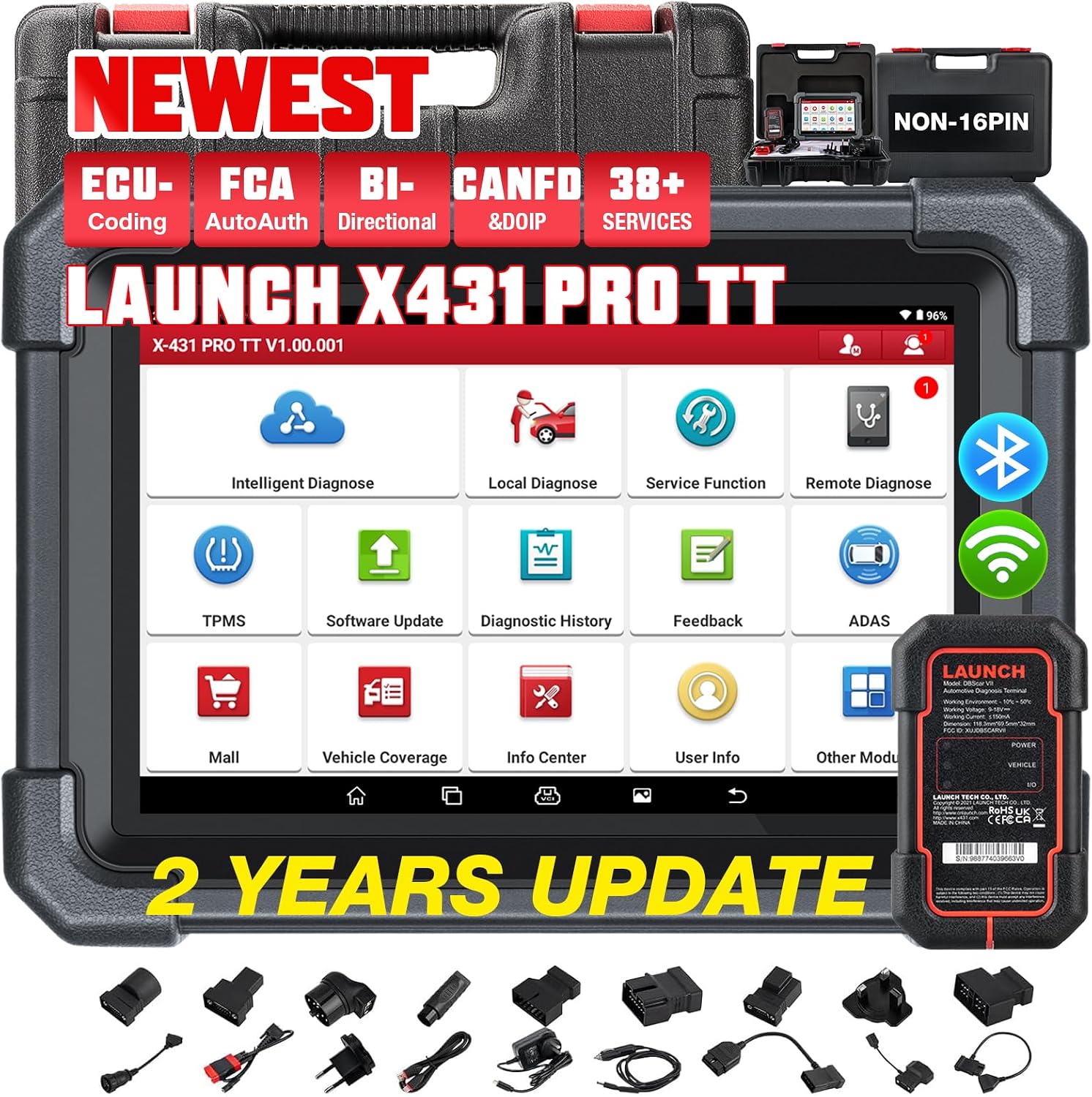 LAUNCH X431 PRO TT LAUNCH OBD2 Scanner Bidirectional Car Diagnostic Tool Fast DBSCar VII Connector,Full System Diagnostic,ECU Online Coding, 38 Reset,FCA AutoAuth, V.A.G Guide OBD2 diagnostic Tool