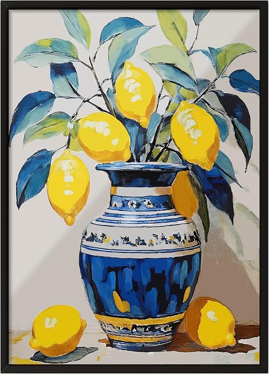 Zestia Siyah Çerçeveli Tablo, Limonlu Vazo – Canlı Renkler, Mutfak Dekoru Poster No: 113218 30 x 40