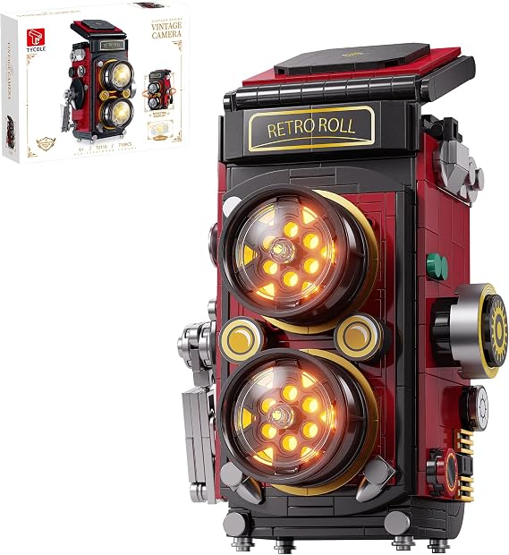 TYCOLE Retro Camera Building Blocks Kit, 719 Pieces with LED Twin Lens