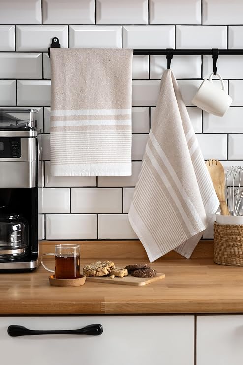 Vionel Home 2'li Mutfak Kurulama Bezi,%100 Pamuk yüksek su emici, Beslenme örtüsü, Çok amaçlı servis peçetesi 45x60cm (Bej)
