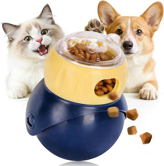 Interactive Cat Toy & Dog Toys, Cat Puzzle Feeder Adjustable Dispenser for Boredom, Dog Enrichment Toys to Keep Them Busy, Dogs and Cats Slow Feeder