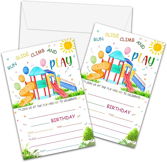 Playground Birthday Invitations with Envelopes - Park Party Invitation Card for Kids - Playground Themed Fill-in Invites Cards - Outdoor Party Favors Decorations (20 Pack)-01